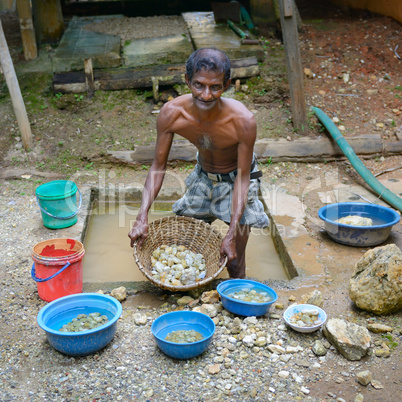 Sri Lanka - November 29, 2013: Unskilled worker at the mine for
