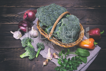 fresh cabbage broccoli in a basket