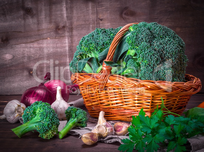 fresh broccoli in a brown wicker basket