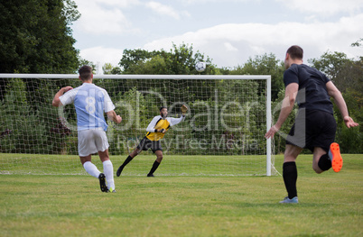 Goalkeeper diving to save the goal