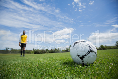 Goalkeeper ready to kick the soccer ball