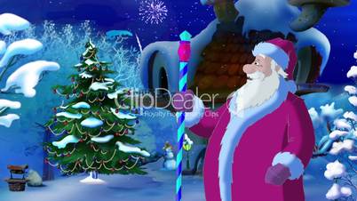 Santa Claus Lights a Christmas Tree
