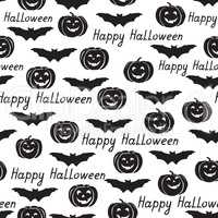 Halloween seamless pattern. Holiday background with bat, pumpkin