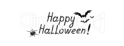 Halloween greeting card. Holiday background with lettering, bat