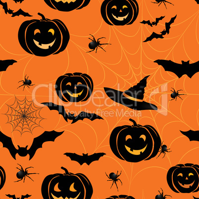 Happy Halloween seamless pattern. Holiday party background with