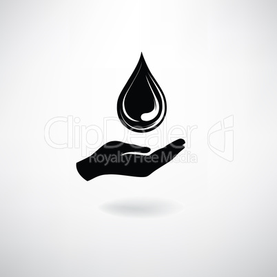 Drop icon in hand silhouette on a white background. Save water s