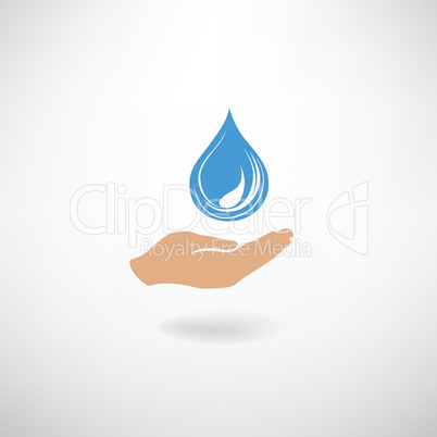 Drop icon in hand silhouette on a white background. Save water s