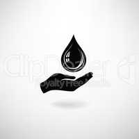 Drop icon in hand silhouette on a white background. Save water sign