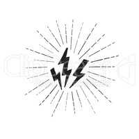 Lightning bolt set. Grunge strike icon. Power sign. Thunderbolt