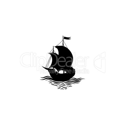 Sailing ship silhouette. Retro transport icon. Travel cruise design