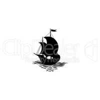 Sailing ship silhouette. Retro transport icon. Travel cruise design