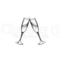 Drink champagne sign. Christmas party icon with clinking wine glass