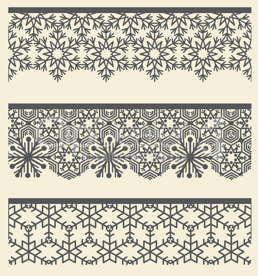 Floral arabic lacy seamless border. Snow line pattern set.