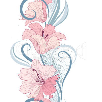 Floral seamless pattern. Flower lily border background. Greeting