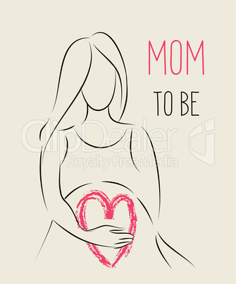 Pregnant woman line art illustration with handwritten lettering