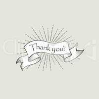 Thank you sign. Engraving lettering. Flag banner over retro back