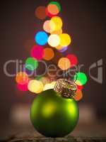 Christmas background with green Christmas bauble
