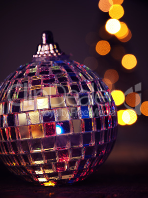 Disco Christmas bauble with blurred lights