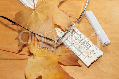 Glasses with chalk and ruler