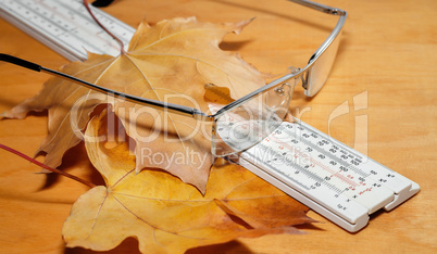 Glasses with chalk and ruler