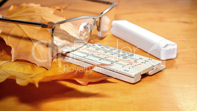 Glasses with chalk and ruler