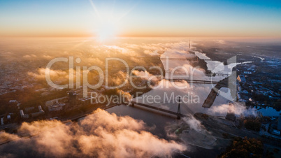 Riga city Autumn sunrise buildings living houses Drone