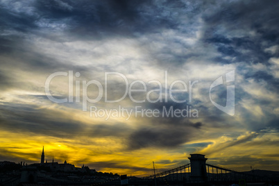 Sunset over historic Buda side, Budapest, Hungary.