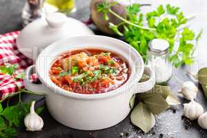 Borscht, traditional ukrainian beetroot vegetable soup