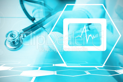 Composite image of digital background with heart beating sign