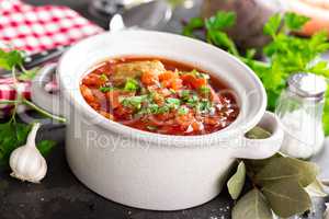 Borscht, traditional ukrainian beetroot vegetable soup