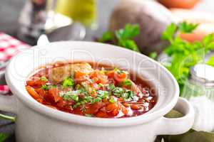 Borscht, traditional ukrainian beetroot vegetable soup