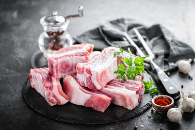 Pork ribs, raw meat