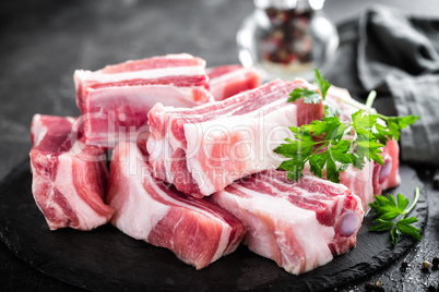 Pork ribs, raw meat