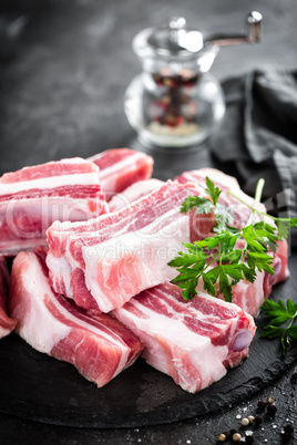 Pork ribs, raw meat