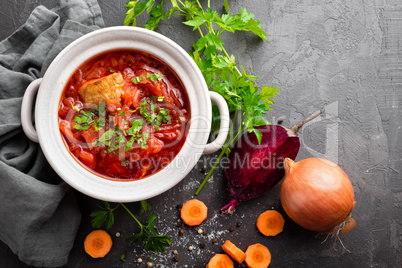 Borscht, traditional ukrainian beetroot vegetable soup