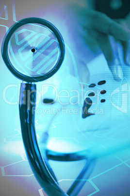 Composite image of digital background with chemical sign