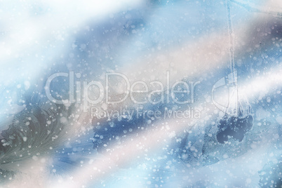 Colorful Christmas background with snowflakes and stars on a blue background.