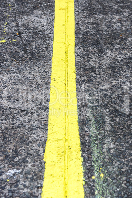Top view of road with yellow line in middle, vertical.