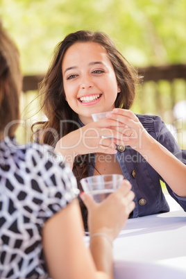 Expressive Young Adult Woman Having Drinks and Talking with Her