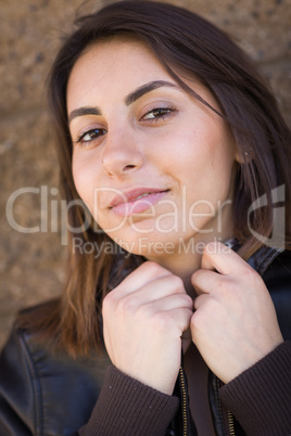 Beautiful Meloncholy Mixed Race Young Woman Portrait Outside.