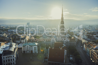 Riga City Sunrise colors Old Town view