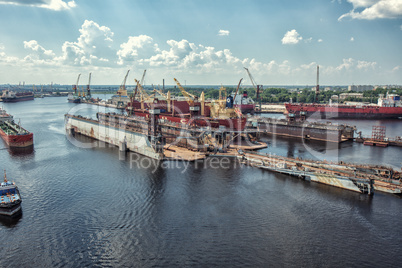 Shipyard Riga City Daugava river from above
