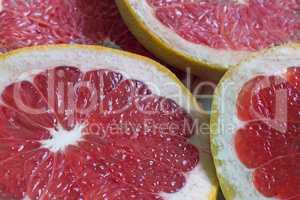 Sliced fruit grapefruit closeup.