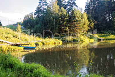 the pond on a summer evening in the countryside