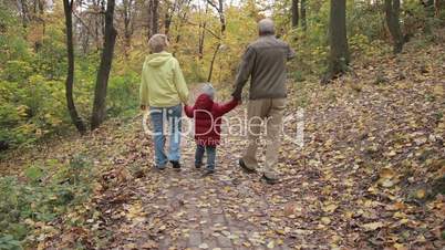 Grandparents with grandchild in autumn park
