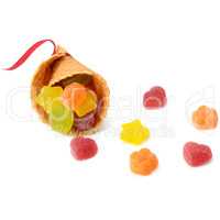 Fruit jelly and waffle cup isolated on white background