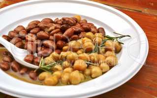 beans and chickpeas dish with rosemary