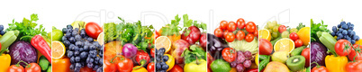 Panoramic collection fresh fruits and vegetables isolated on whi
