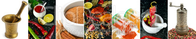 Panoramic collage from a set of spices.