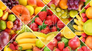 Collection fresh fruits background.